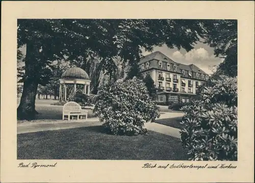 Ansichtskarte Bad Pyrmont Blick auf Erdbeertempel und Kurhaus 1943