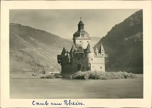 Ansichtskarte Kaub Burg Pfalzgrafenstein mit Schiffen im Hintergrund 1950