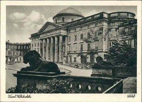 Ansichtskarte Bad Wilhelmshöhe-Kassel Cassel Schloss mit Löwenstatuen 1932
