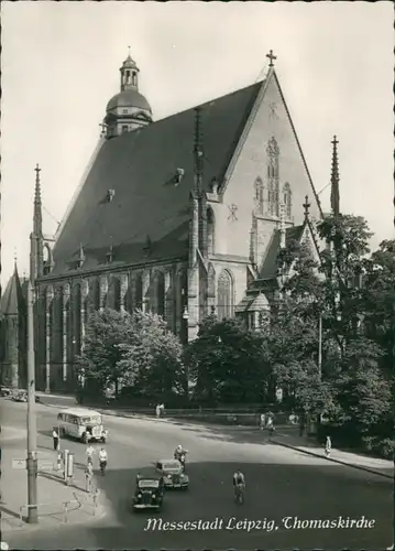 Ansichtskarte Leipzig Verkehr vor der Thomaskirche 1961