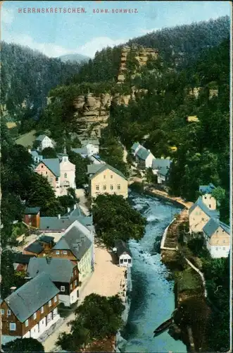 Herrnskretschen Blick auf den Ort Fluss und Straße
