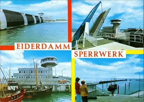 Ansichtskarte Wesselburenerkoog Eiderdamm Sperrwerk 1990