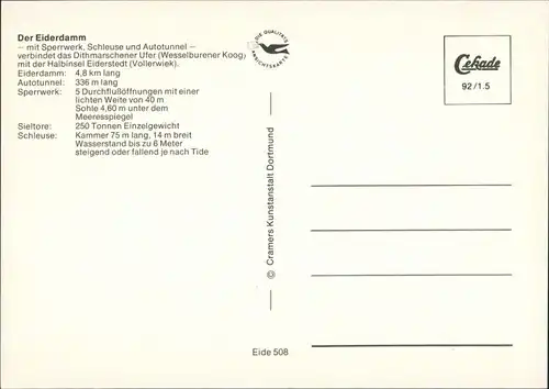 Ansichtskarte Wesselburenerkoog Der Eiderdamm Eidersperrwerk 1992