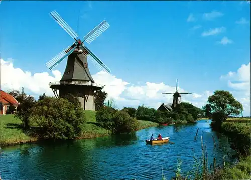 Ansichtskarte Greetsiel-Krummhörn Zwillingsmühlen am Kanal 1993