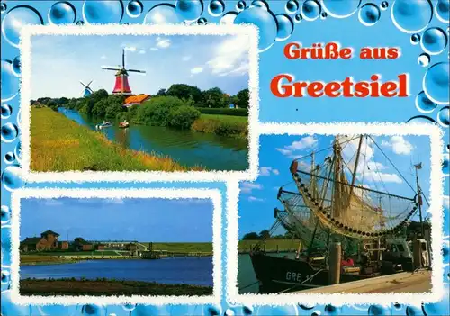 Ansichtskarte Greetsiel-Krummhörn Windmühlen, Fischerboote 2004