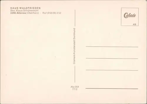 Ansichtskarte Altenau-Clausthal-Zellerfeld Haus Waldfrieden 1977