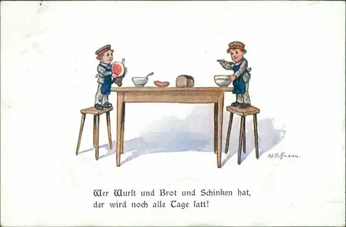 Ansichtskarte  Kinder am Tisch Künstlerkarte signiert Hoffmann 1916