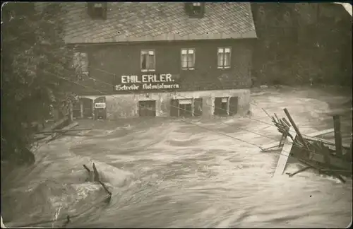 Hartmannsdorf Chemnitz) Privatfoto Überschwemmung Emil Erler Hauptstraße 1927