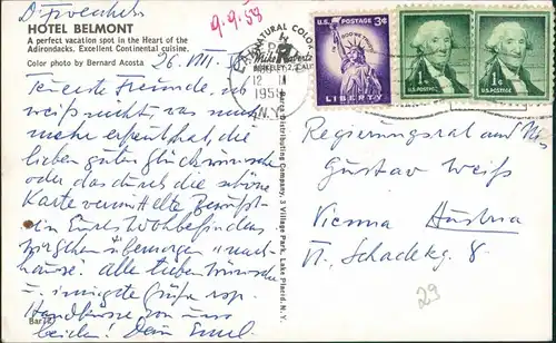 Postcard Lake Placid Hotel Belmont Adirondacks 1958