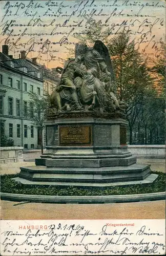 Ansichtskarte Hamburg Kriegerdenkmal und Straße 1904