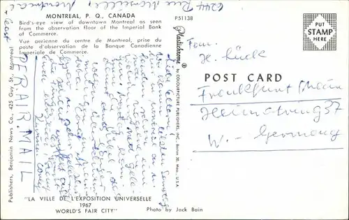 Postcard Montreal Blick über die Stadt 1969
