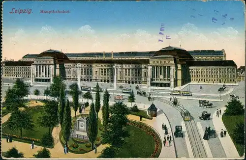 Ansichtskarte Leipzig Hauptbahnhof - Künstlerkarte g1919 