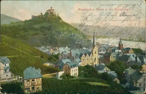 Ansichtskarte Braubach Panorama-Ansicht mit der Marxburg 1906