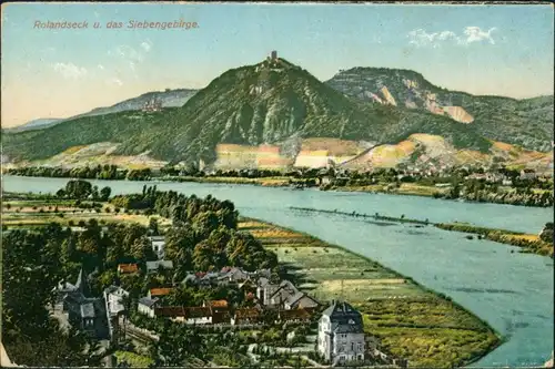 Ansichtskarte Rolandseck-Remagen Panorama-Ansicht mit Drachenfels 1914