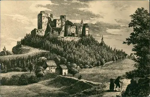 Frauenstein (Erzgebirge) Schloß und Burgruine - Zeichnung - Stich von 1840 1963