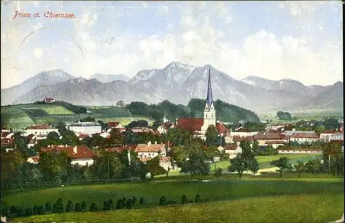 Ansichtskarte Prien Panorama mit Kirche 1910