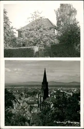 Ansichtskarte Freiburg im Breisgau Panorama-Ansicht mit Kirche und Villa 1958