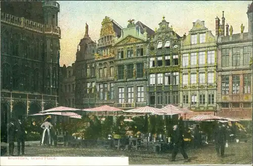Postkaart Brüssel Bruxelles Grand Place/Marktstände 1915