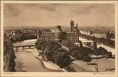 Ansichtskarte München Deutsches Museum mit Fluss und Brücke 1928
