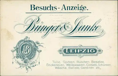 Ansichtskarte Leipzig Werbekarte Bünger & Janke 1908 