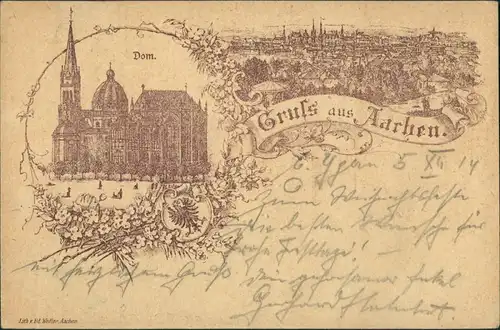 Ansichtskarte Aachen 2 Bild Dom und Stadt 1914 