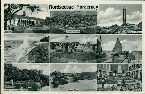 Norderney Kurhaus, Fliegeraufnahme, Leuchtturm, Korbstrand, Wellenbad 1945