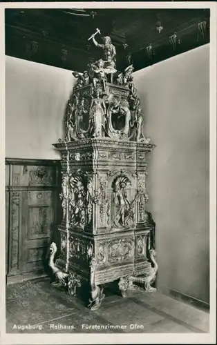 Ansichtskarte Augsburg Rathaus - Fürstenzimmer - Ofen 1932