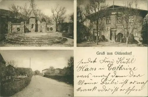 Ansichtskarte Hessisch Oldendorf 3 Bild: Denkmal, Straße, Haus 1933 