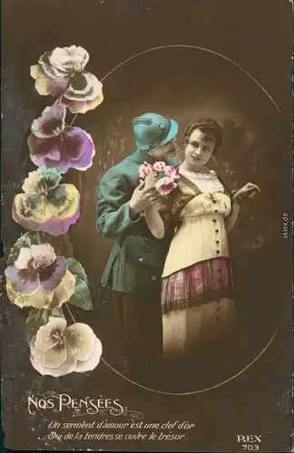 Ansichtskarte  Nos Pensèes, fracais d'amour love liebe Sehnsucht 1915