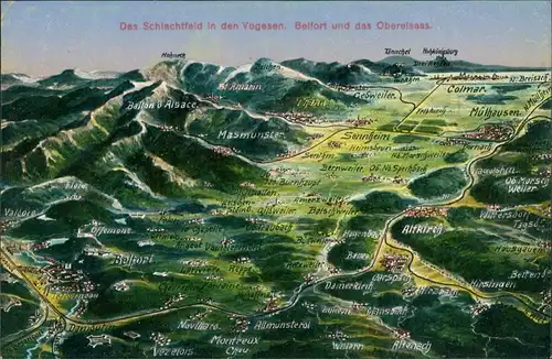 .Frankreich   Vogesen, Belfort  Oberelsass, Landkarte, Altkirch, Mulhouse 1915