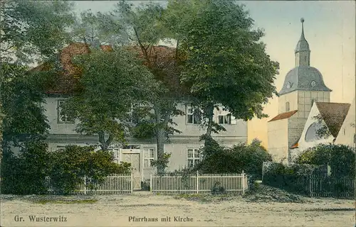 Ansichtskarte Wusterwitz Pfarrhaus und Kirche Potsdam Mittelmark  1913