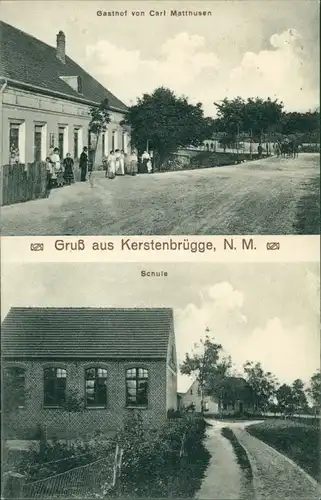 Kerstenbrügge-Neudamm (Neumark) Mostno Dębno   Schule u. Gasthaus 1915