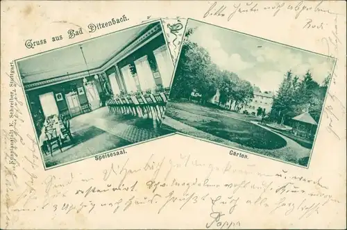 Ansichtskarte Bad Ditzenbach Restaurant: Speisesaal, Garten b Göppingen 1907