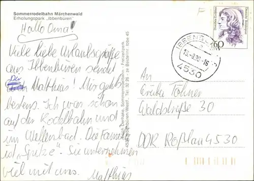 Ansichtskarte Ibbenbüren Sommerrodelbahn Märchenwald Erholungspark 1990