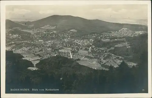 Ansichtskarte Baden-Baden Panorama-Ansicht mit Fernblick 1933