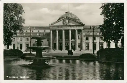 Ansichtskarte Wiesbaden Kurhaus mit Springbrunnen 1943