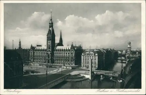 Ansichtskarte Hamburg Rathaus mit Rathausmarkt 1928