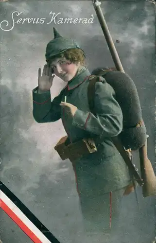Ansichtskarte  Militär Scherzkarten - Servus Kamerad Fräulein Feldgrau
 1916