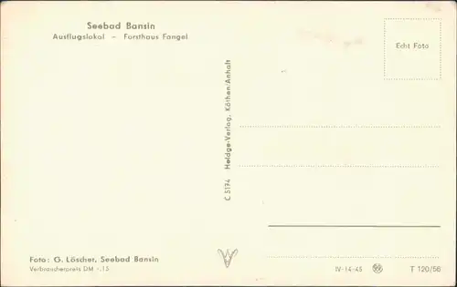 Ansichtskarte Bansin-Heringsdorf Usedom Ausflugslokal Forsthaus Fangel 1956