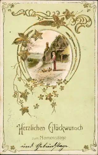 Ansichtskarte  Glückwunsch - Namenstag 1906 Goldrand