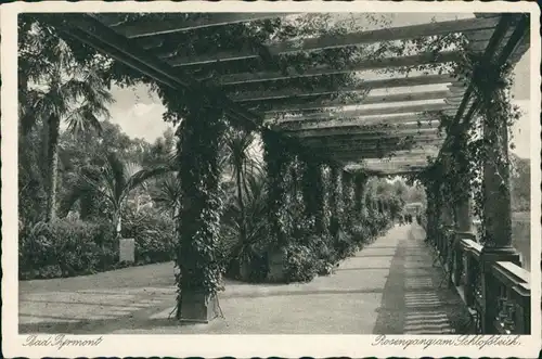 Ansichtskarte Bad Pyrmont Rosengang am Schlossteich 1930