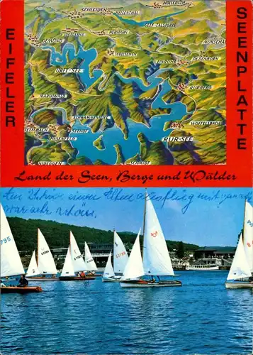 Schwammenauel-Heimbach (Eifel) Rurtalsperre Schwammenauel - Karte mit Segelbooten 1984