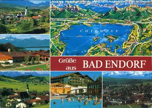 Bad Endorf Kirche, Karte, Ferienanlage, Schwimmbad, Panorama 1993