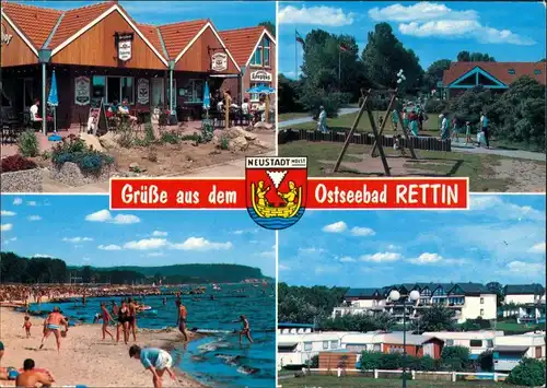 Ansichtskarte Rettin Gaststätte, Ferienanlage, Strand, Campingplatz 1998