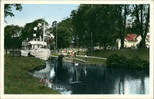 Postcard Borensberg Fähre im Kanal 1965