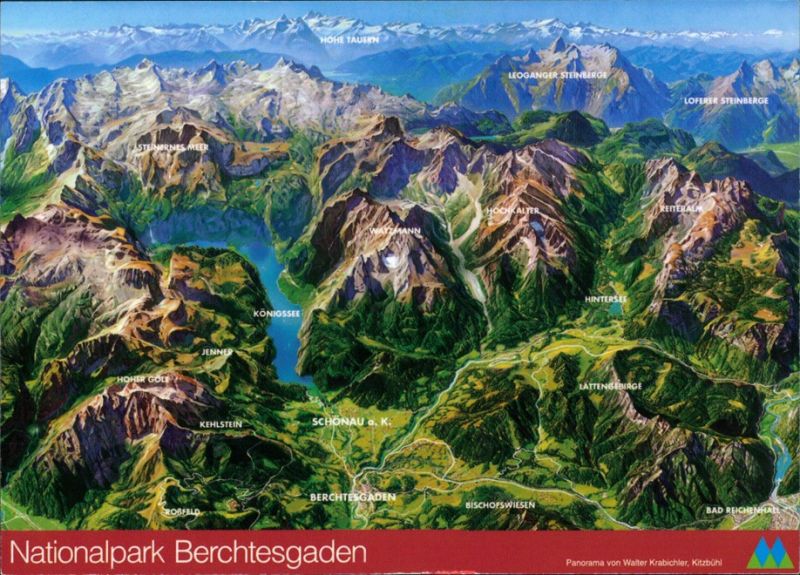 Ansichtskarte Berchtesgaden Panorama-Ansicht - Karte von den Bergen