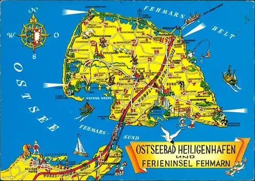 Ansichtskarte Fehmarn (Insel) Karte von der Ferieninsel 1974