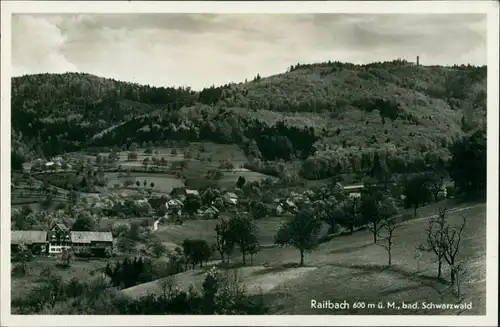 Ansichtskarte Raitbach-Schopfheim Blick auf die Stadt und Gasthaus Krone 1938 