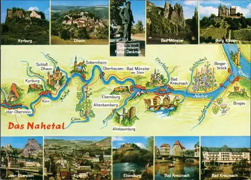 Ansichtskarte Rheinland-Pfalz Das Nahetal Landkarte, Sehenswürdigkeiten 1990