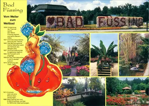 Ansichtskarte Bad Füssing Kurparkanlagen - Palmen, Brücke, Teich 2001